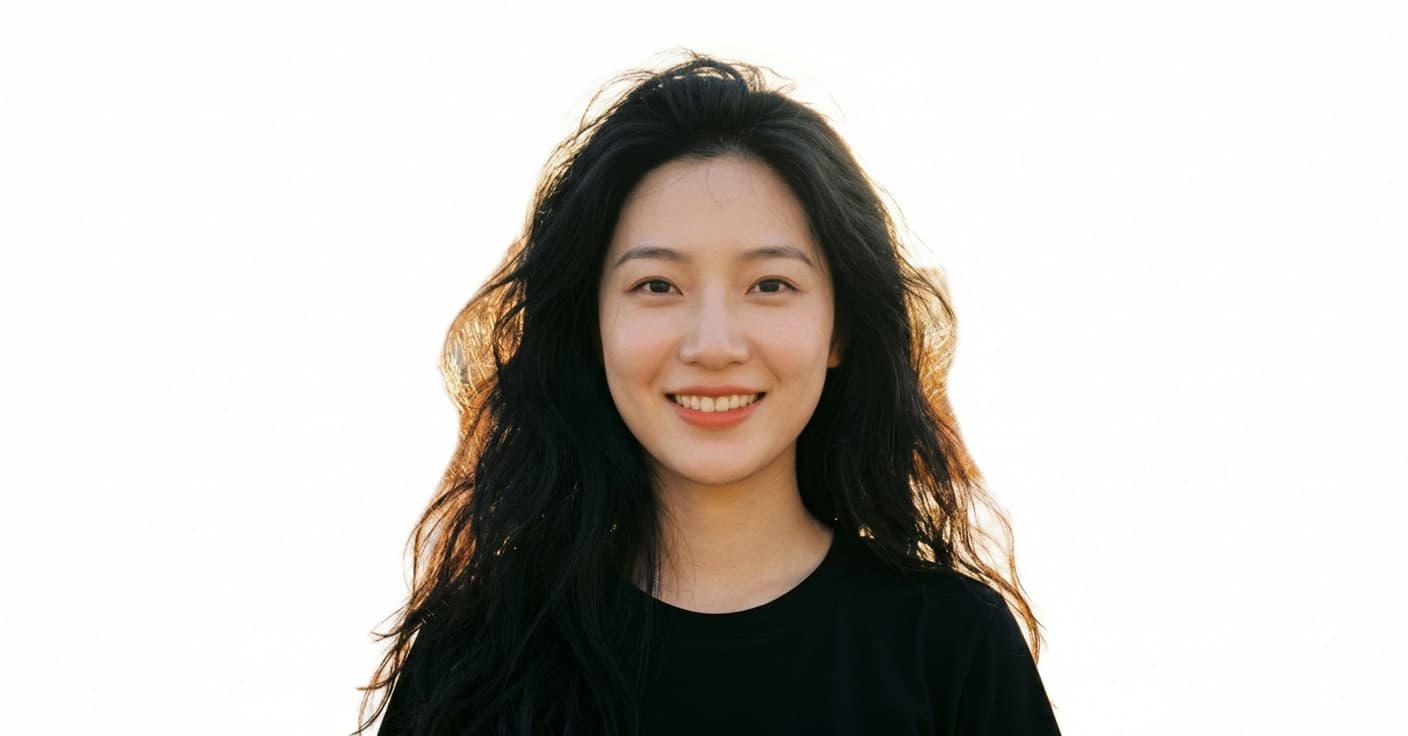 After: same portrait on a clean white studio background with hair edges intact