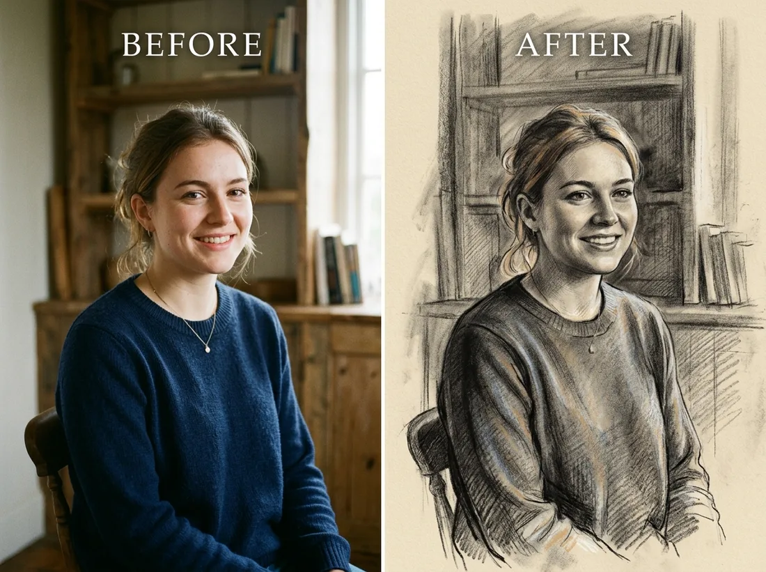 Art School Portrait — before and after