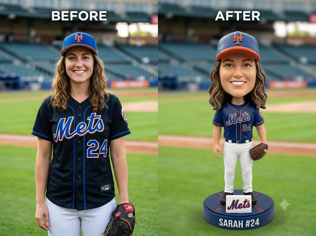 Baseball Bobblehead — before and after