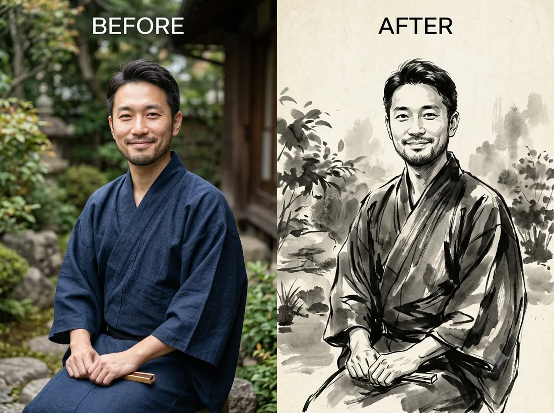 Ink Illustration — before and after