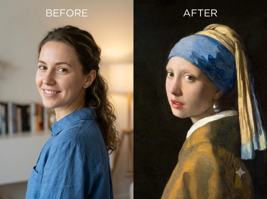 Girl with a Pearl — before and after