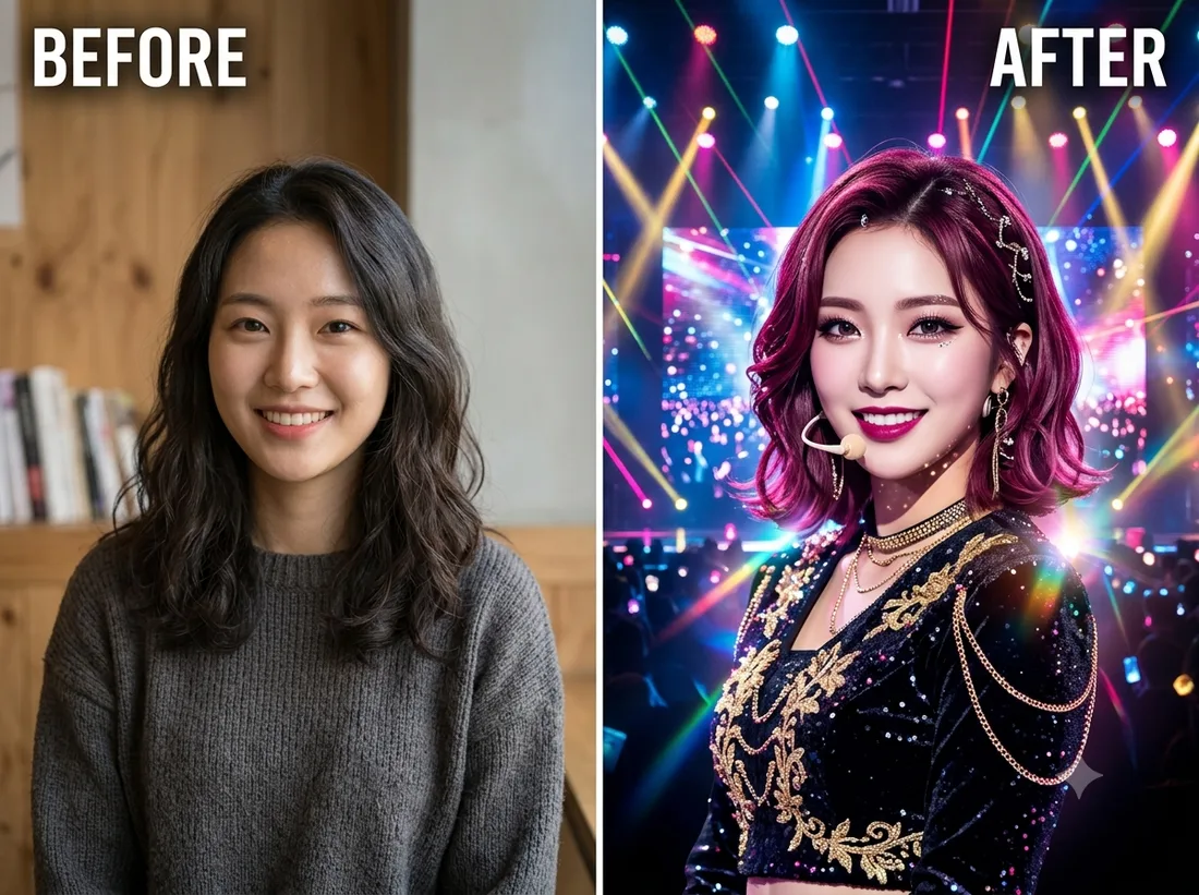 K-Pop Idol — before and after